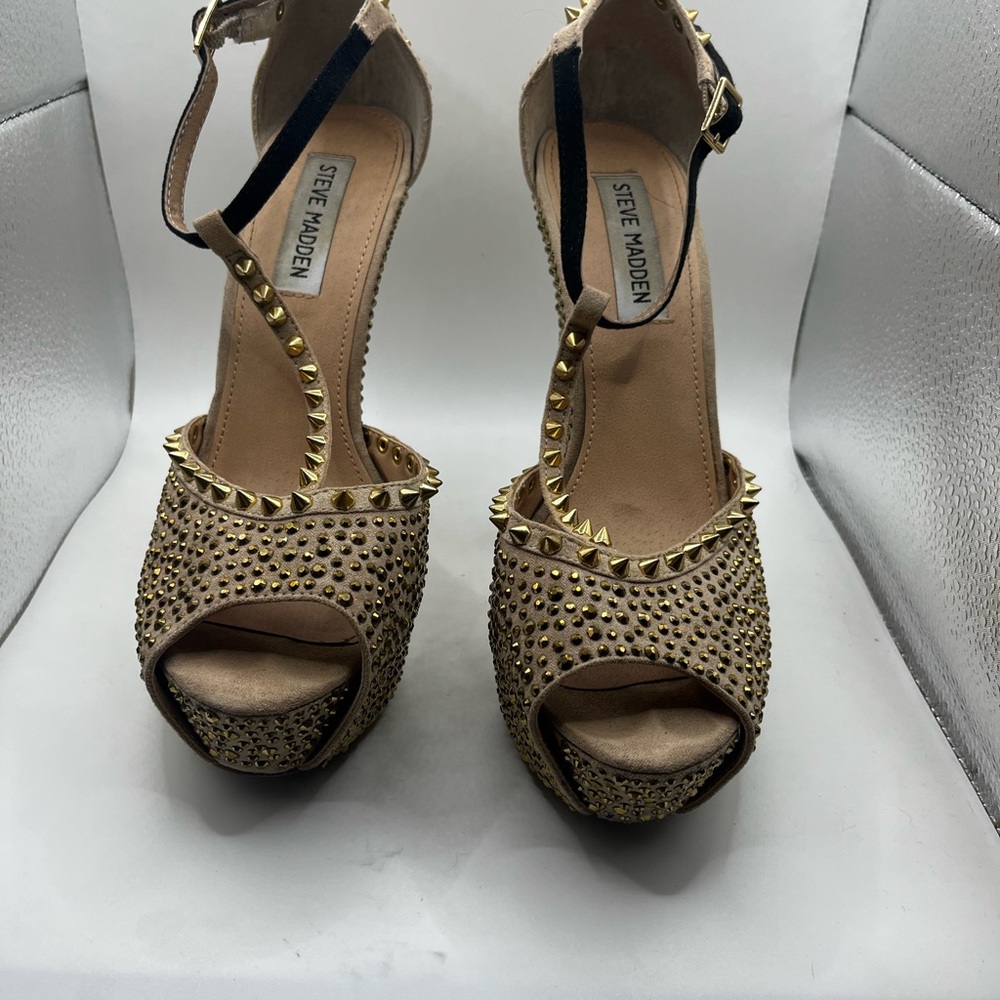 Steve Madden Gold Studded Peep-Toe Heels